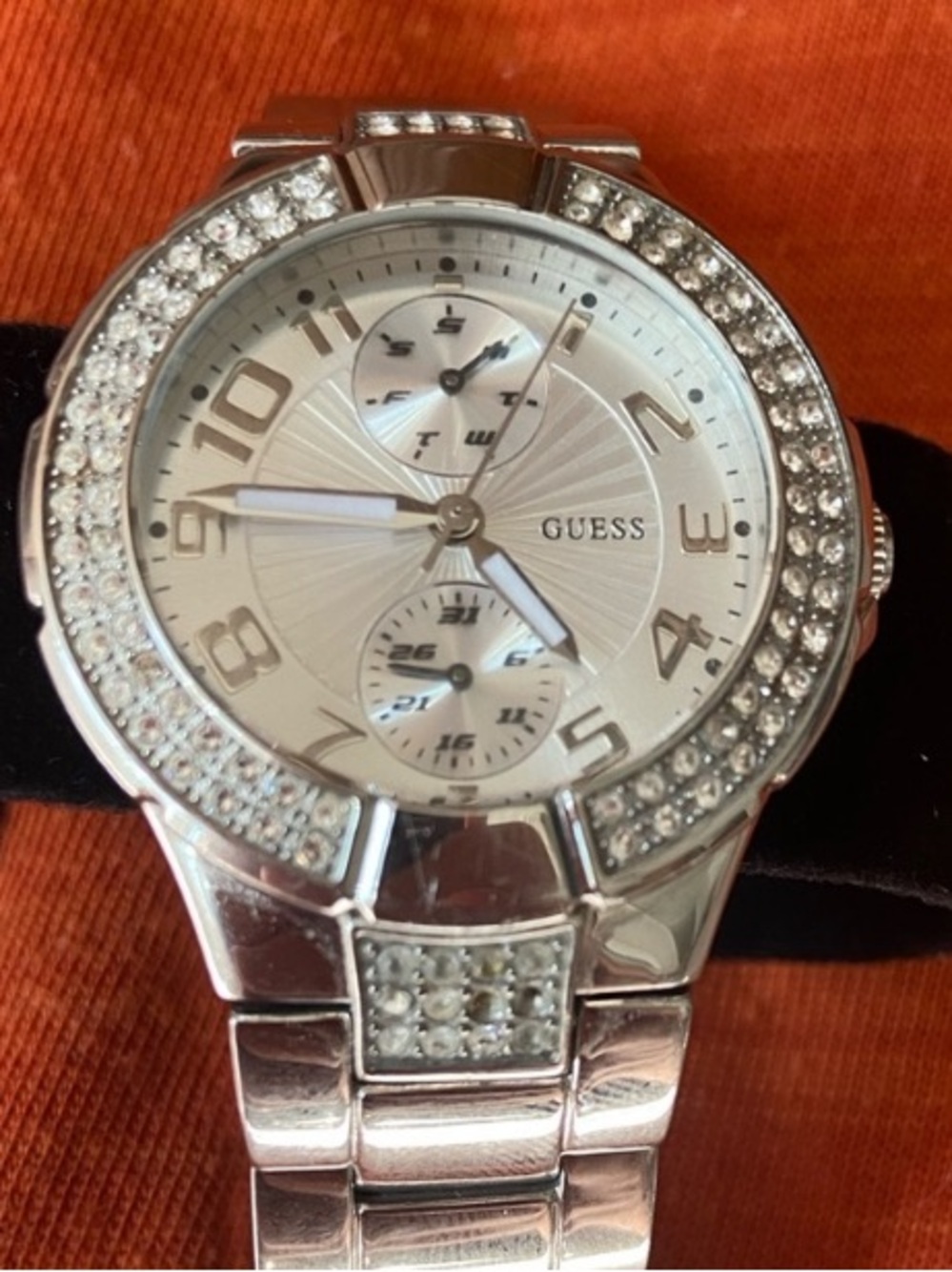 GUESS Silver Crystal-Accented Stainless Steel Bracelet Watch